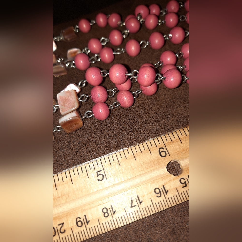 Bead And Shell Multistrand Necklace Signed Silver… - image 2